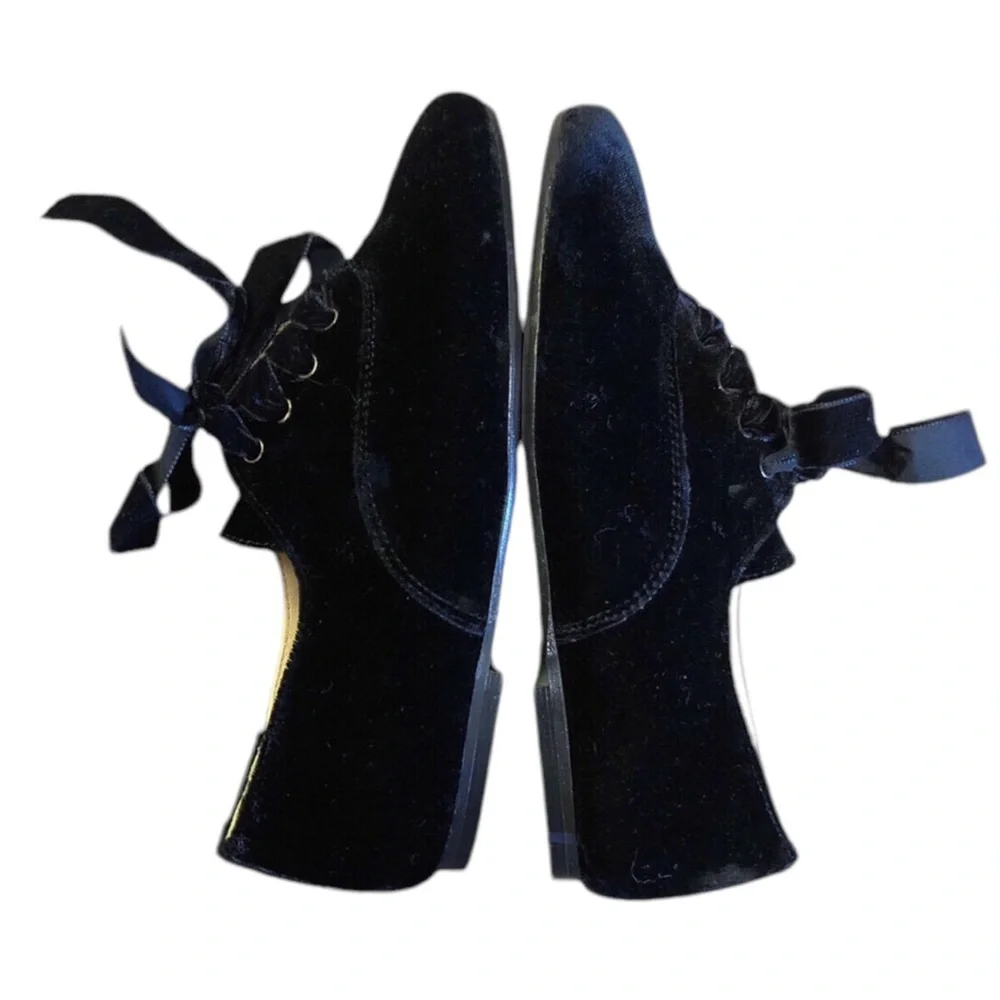 Papanatas || Girls Black Velvet Lace Up Oxfords